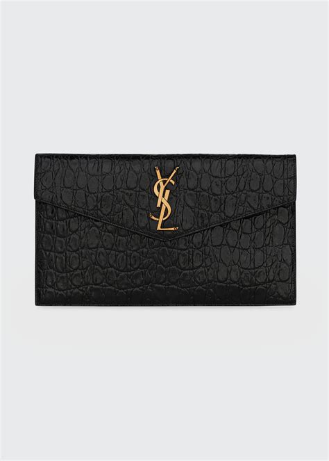 ysl uptown clutch black|YSL crocodile clutch.